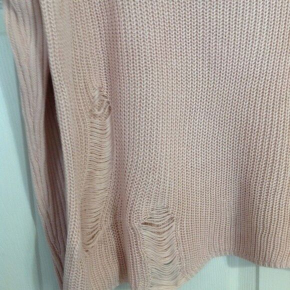GARAGE NWT Boxy Distressed Slouchy V-Neck Peach Whip Sweater Small Boho Chic - Picture 2 of 11